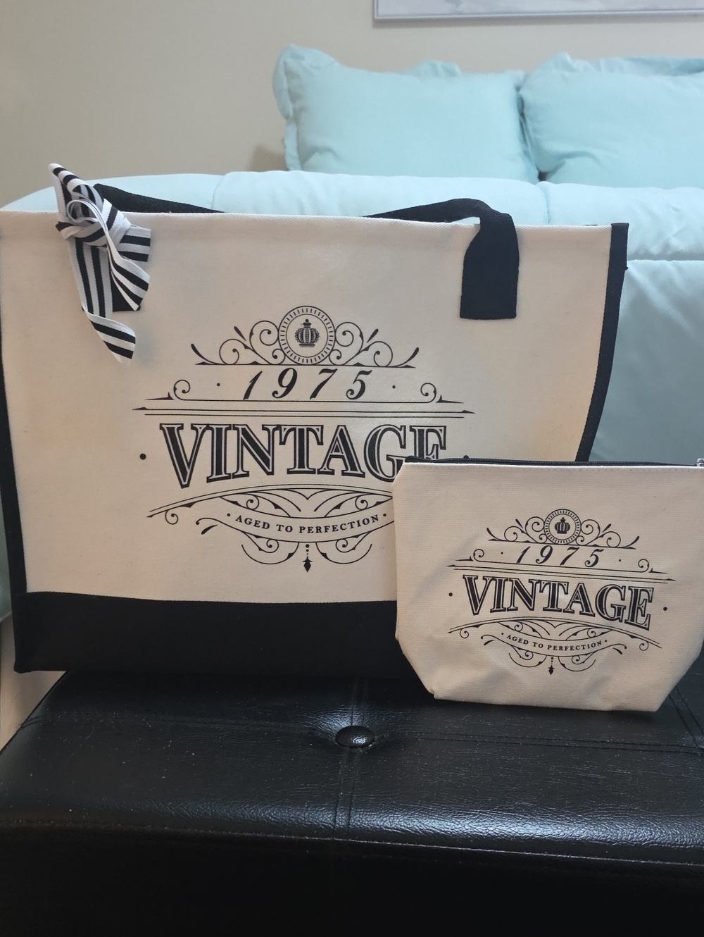 Vintage 1975 Canvas Tote & Pouch - Black and Cream